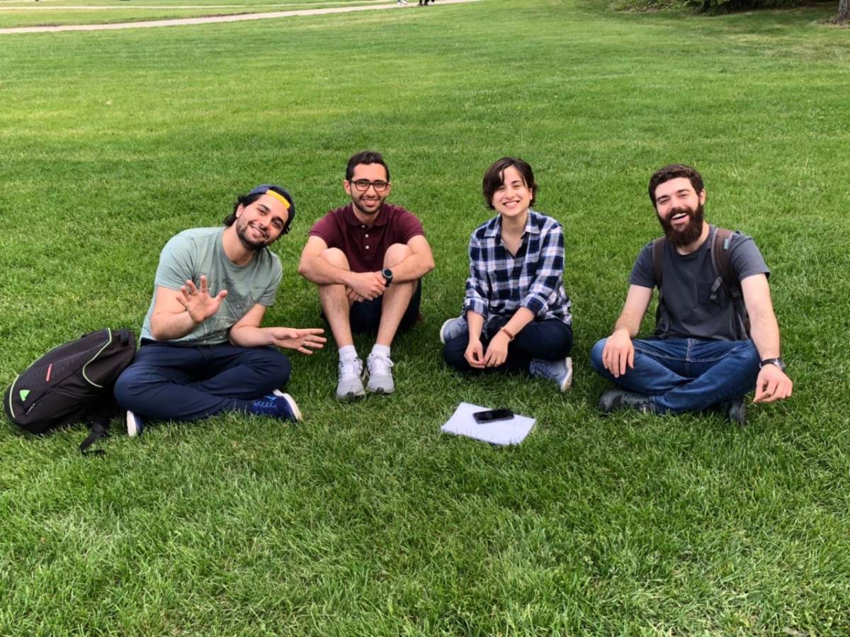 Arash Pourzarabi and Pouneh Gorji with friends in a supplied photo.