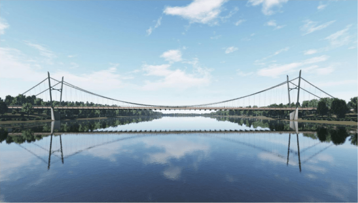 A 335 m suspension bridge would carry a sewer pipe, pedestrians and cyclists across the river.