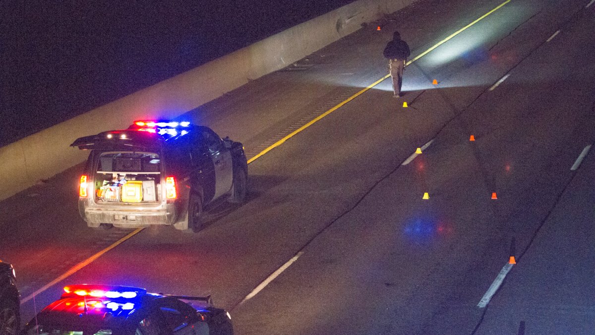 OPP officers investigating a fatal hit-and-run incident on the QEW on Jan. 7, 2020.