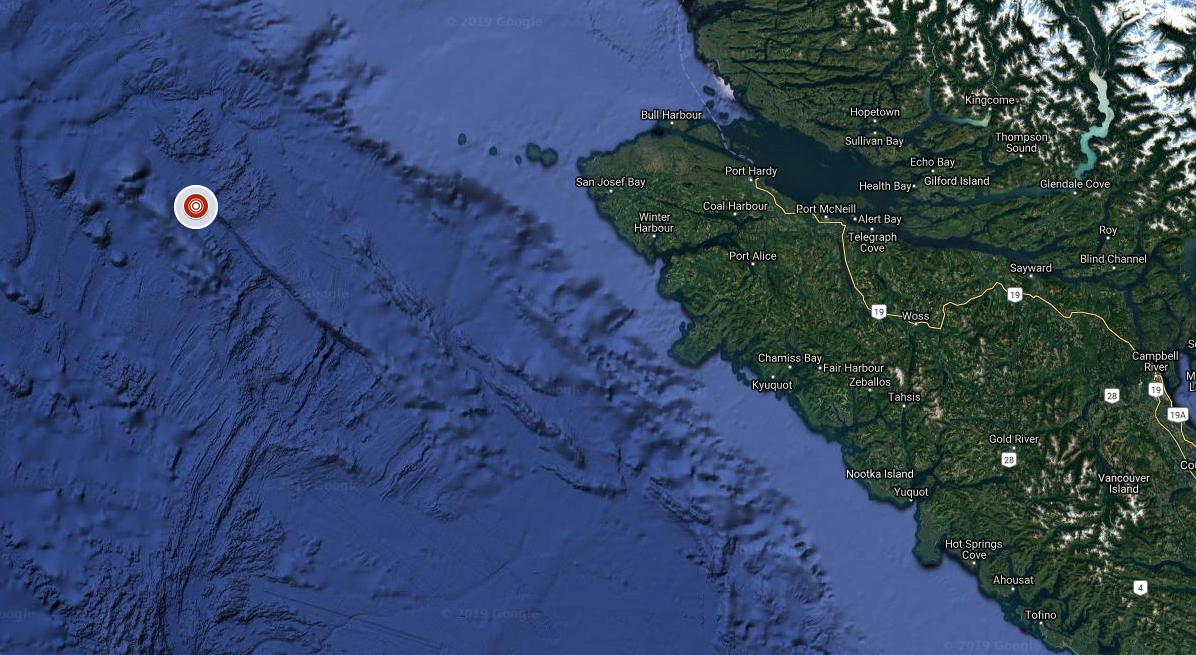 A magnitude 4.8 earthquake struck off the B.C. coast on Wednesday. 
