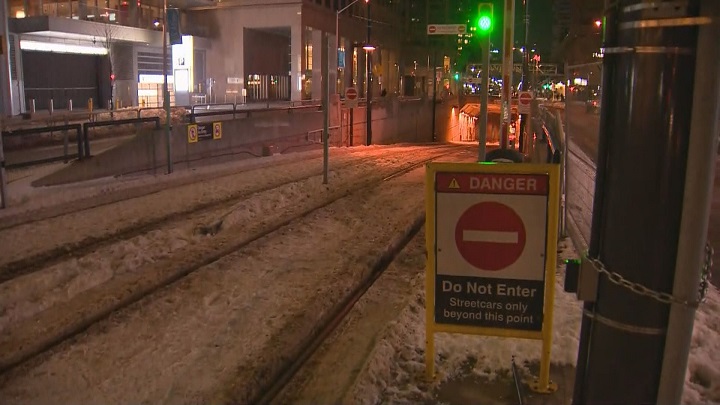 A do not enter sign is posted going into the Queens Quay tunnel. (Jan 22, 2020)