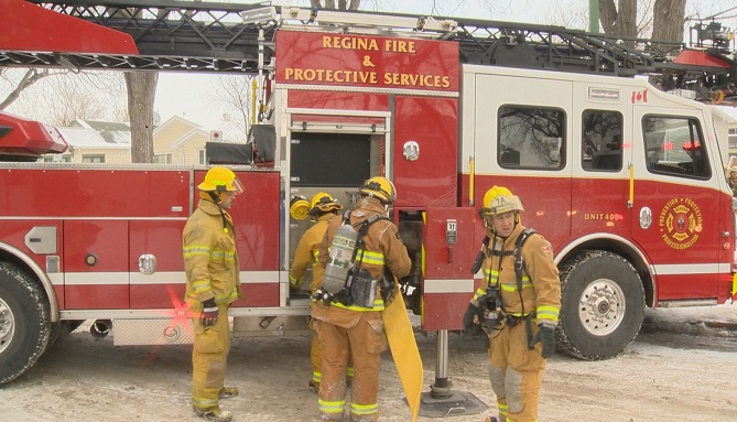 Regina firefighters on scene of a fire.