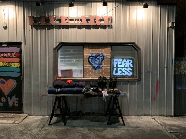 Winter supplies outside Rumble House.