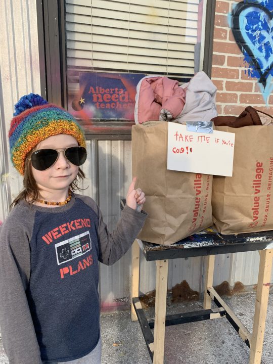Winter donations outside Rumble House Calgary.