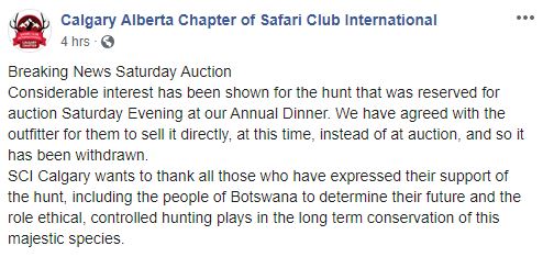 Calgary elephant auction withdrawn, hunt still going ahead - image