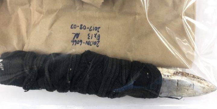 A metal prison shank found in the Saskatchewan Penitentiary cell shared by Tyler Vandewater and Chris Van Camp.