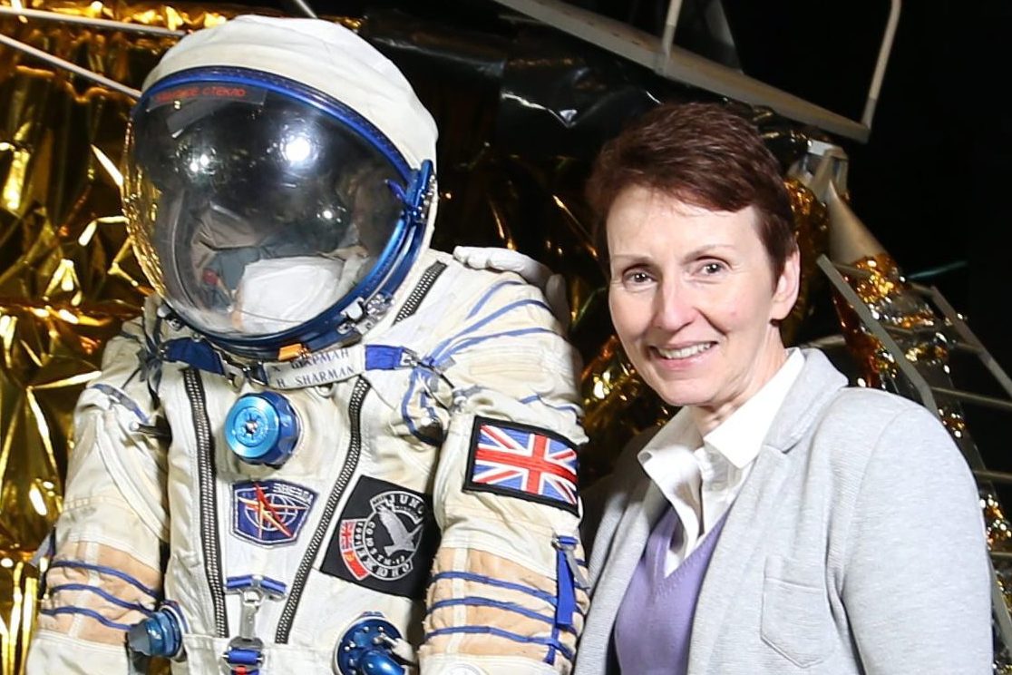 Britain's first astronaut, Helen Sharman, is shown on May 18, 2016 at the Science Museum in London with the spacesuit she wore on her journey into space in 1991.