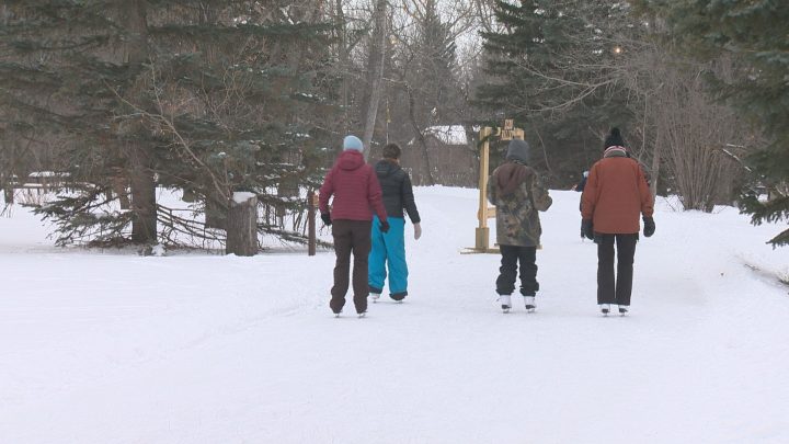 Skaters enjoy warm temperatures at Echo Valley Provincial Park on Jan. 23, 2020.