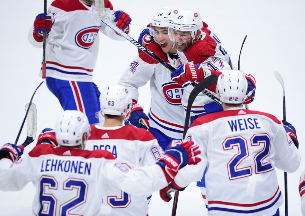 Montreal Canadiens' Ilya Kovalchuk celebrate a win with his teammates in this file photo. 

their 2-1 win over the Ottawa Senators following NHL action in Ottawa on Saturday, Jan. 11, 2020. THE CANADIAN PRESS/Sean Kilpatrick.