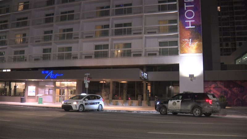 Calgary police respond to a stabbing at Hotel Arts on Tuesday, Jan. 14, 2020. 