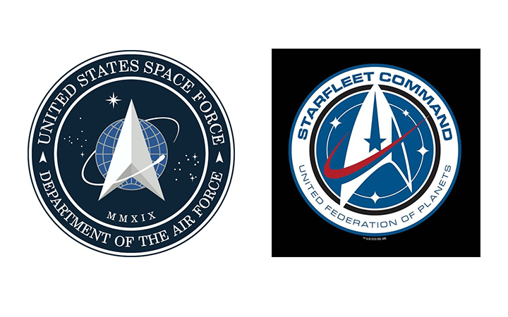 The new Space Force logo is shown next to the Starfleet Command insignia from Star Trek.
