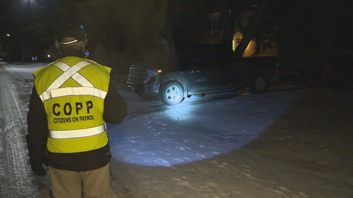 Winnipeg COPP members patrol the neighbourhood for suspicious activity.