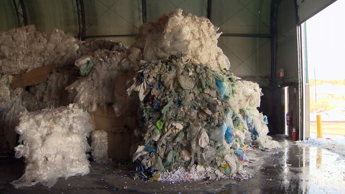 Some of the sorted and bailed plastic bags the commission has on hand.