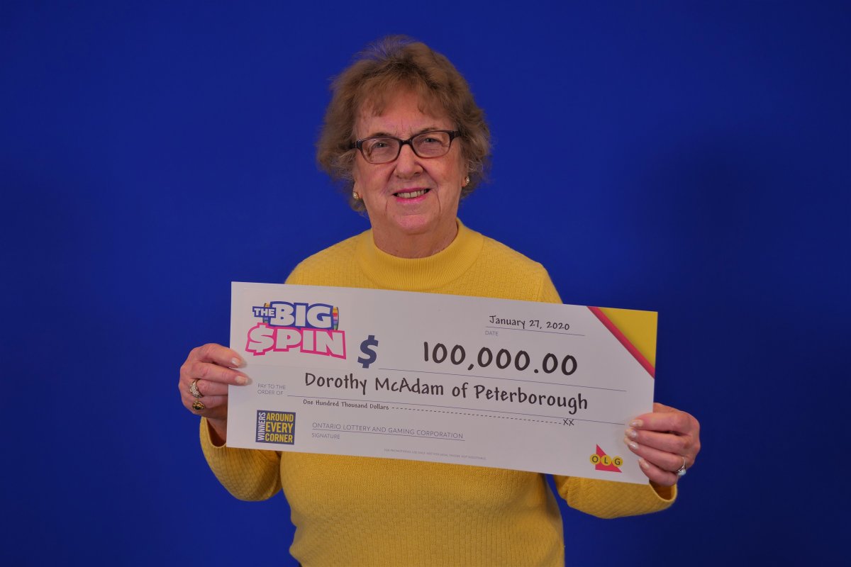 Dorothy McAdam of Peterborough won $100,000 in the OLG's Big Win Spin Instant game.