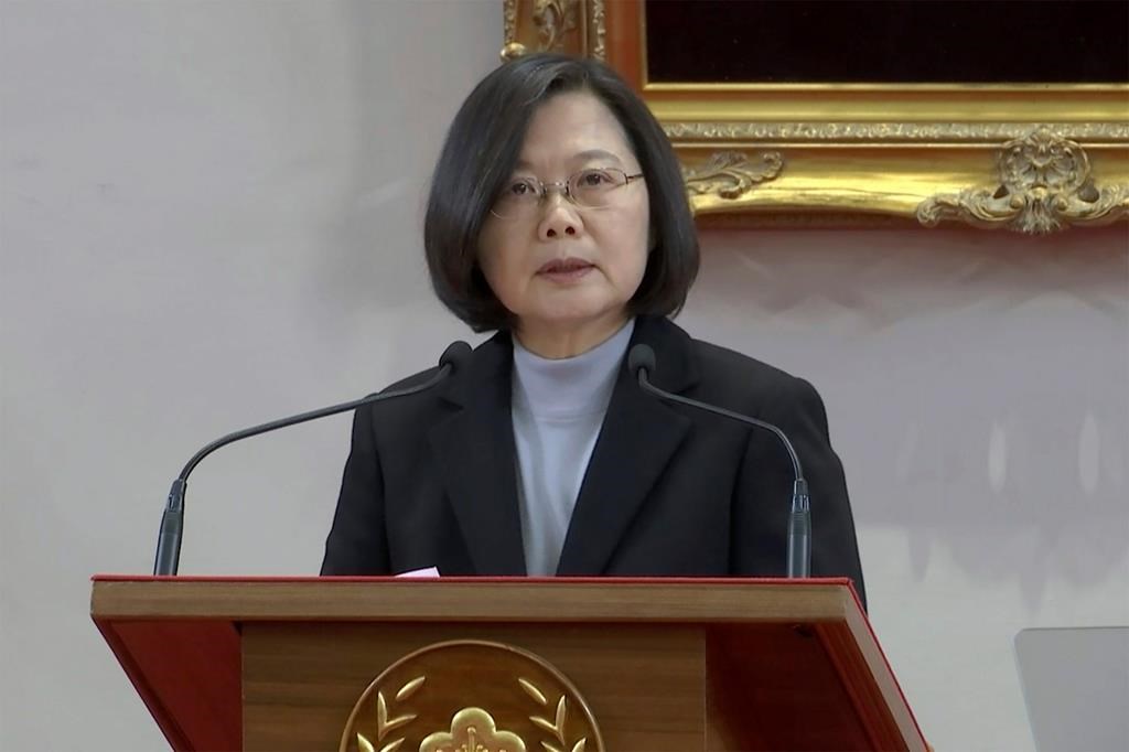 Taiwan President Tsai Ing-wen gives an annual New Year's statement to the media in Taipei, Taiwan, Jan. 1, 2020.