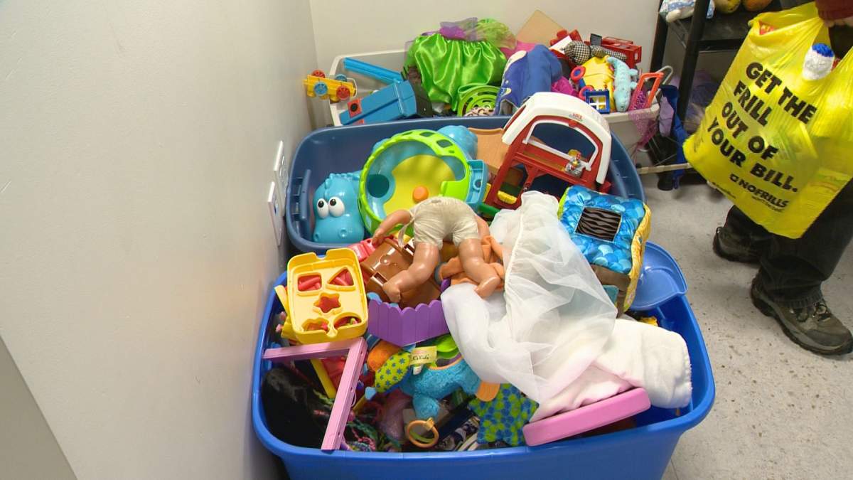 A toy bin at Carmichael Outreach.