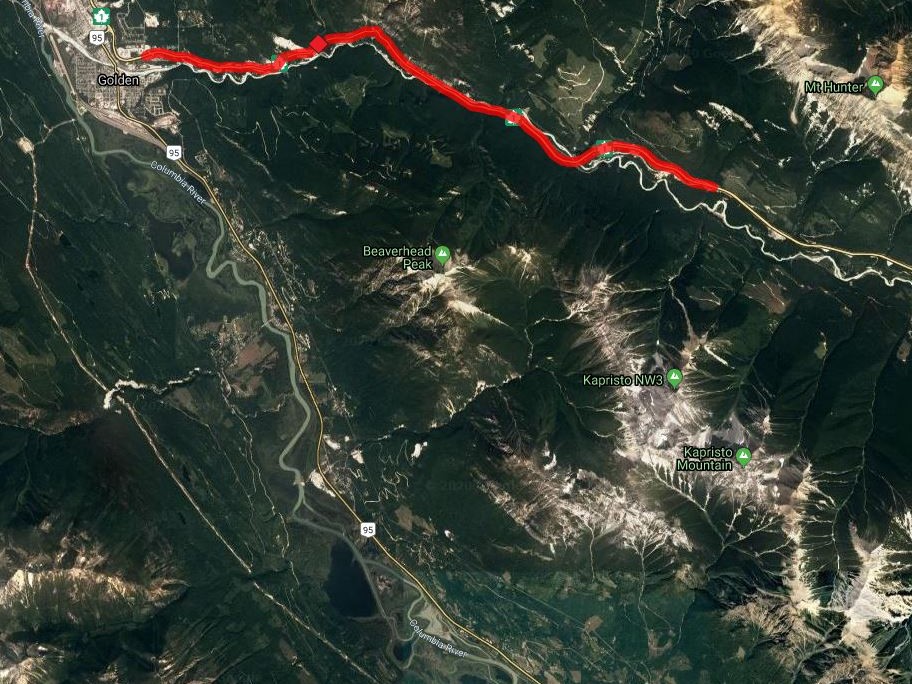 The closure is from Golden to the west boundary of Yoho National Park, a distance of 15.5 kilometres.