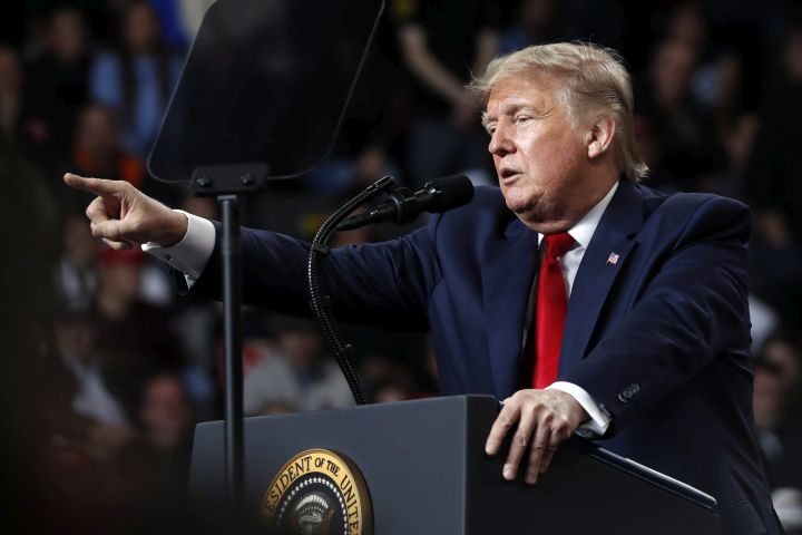U.S. President Donald Trump speaks at a campaign rally, Thursday, Jan. 9, 2020, in Toledo, Ohio. 