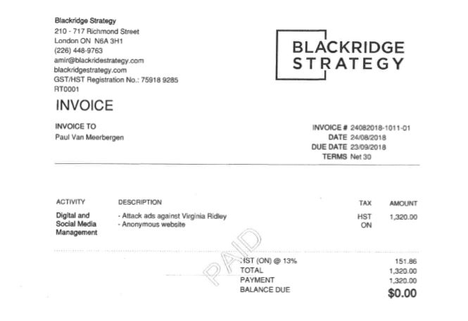 Among the documents released by lawyer Susan Toth on Jan. 13 is this invoice.