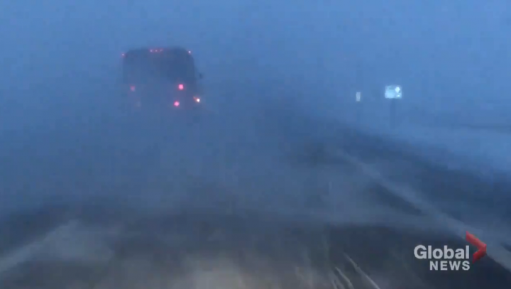 Visibility was low Wednesday morning while a winter storm hit the Regina area. 
