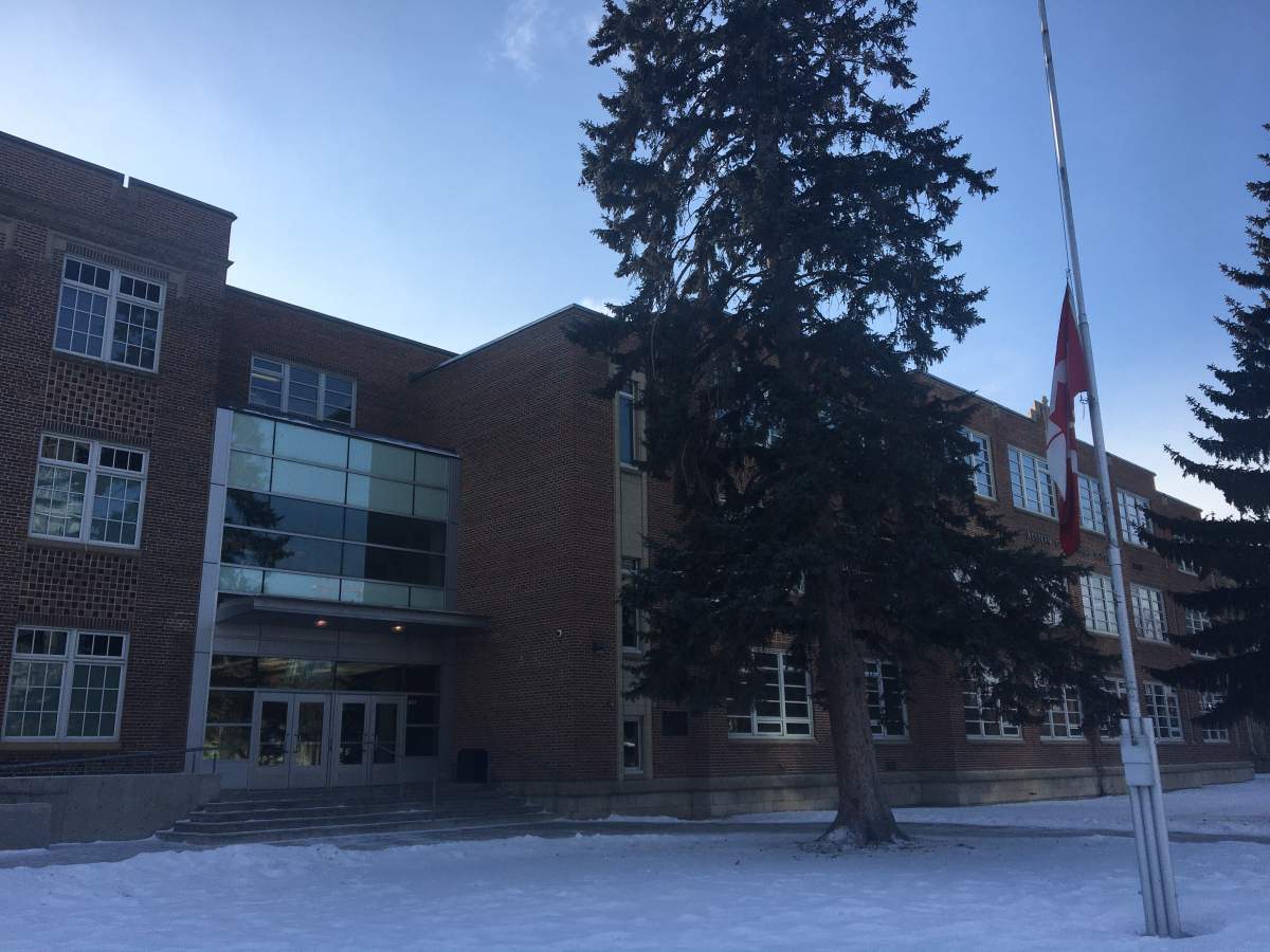 Flag lowered at Western Canada HIgh School.