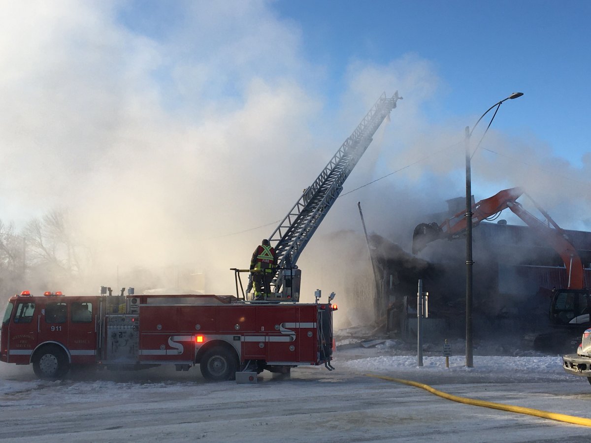Fire crews battle a blaze at Manny's Motel in Wetaskiwin, Alta., Wednesday, Jan. 15, 2020.