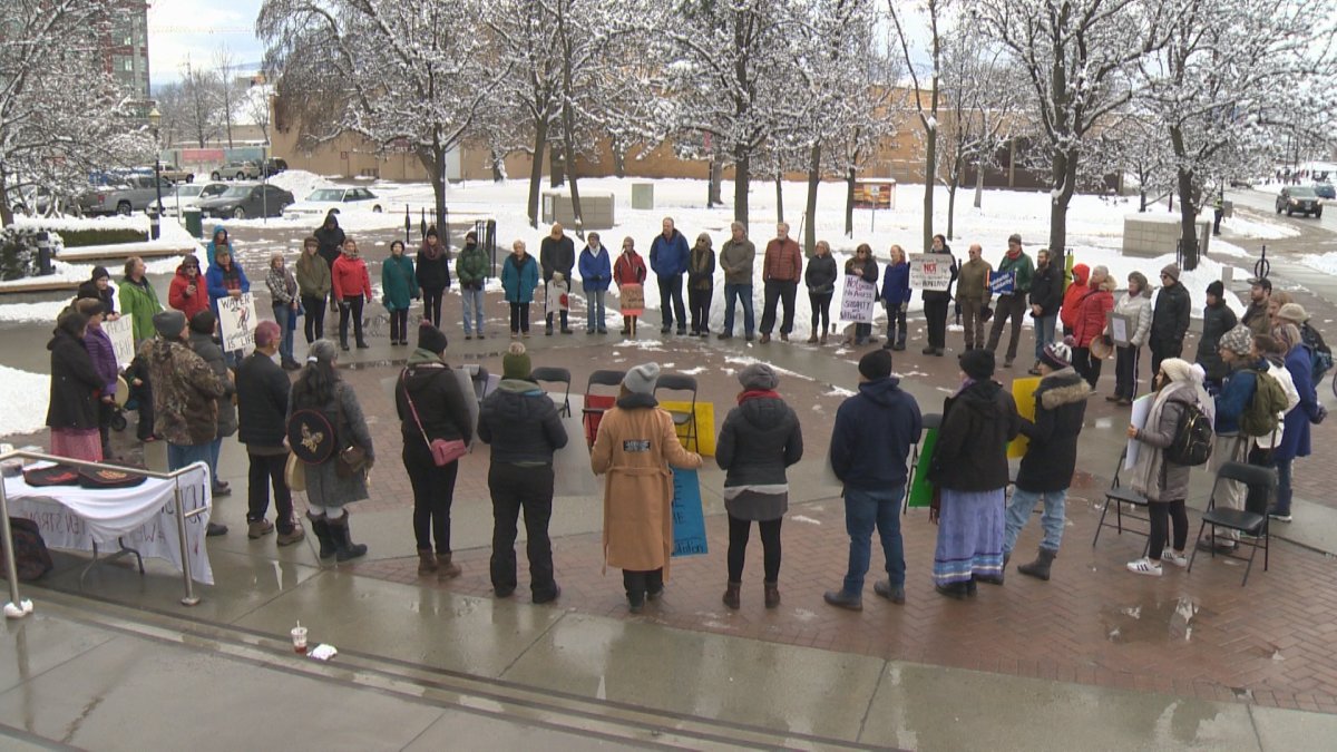 A protest was held Saturday outside of the Kelowna Courthouse to lend support to a First Nations group impacted by the Coastal GasLink project in northern B.C.