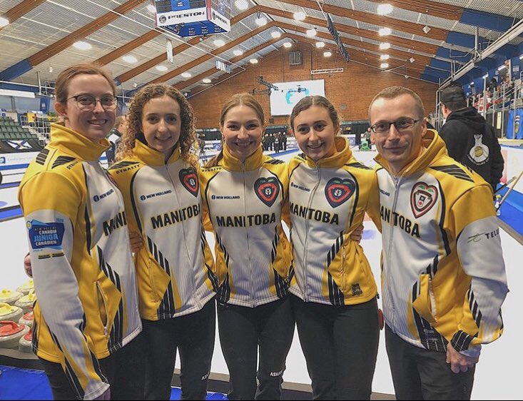 Team Zacharias poses after going 10-0 during round-robin play at the Canadian junior curling championships in Langley, B.C.