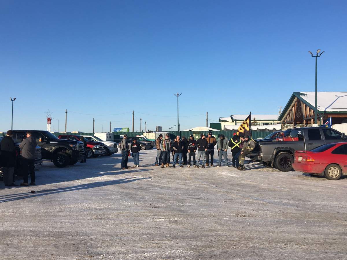 Alberta oil and gas supporters gather in Nisku on the afternoon of Wednesday, Feb. 19, 2020.