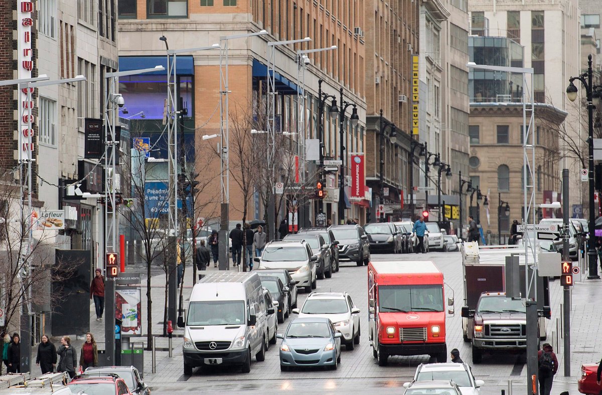 A view of Ste-Catherine Street in Montreal's downtown core.