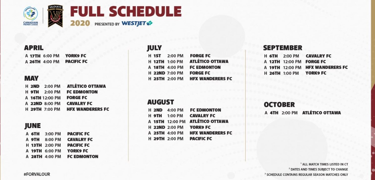 Valour Fc 2020 Schedule Features Mostly Weekend Home Games Winnipeg