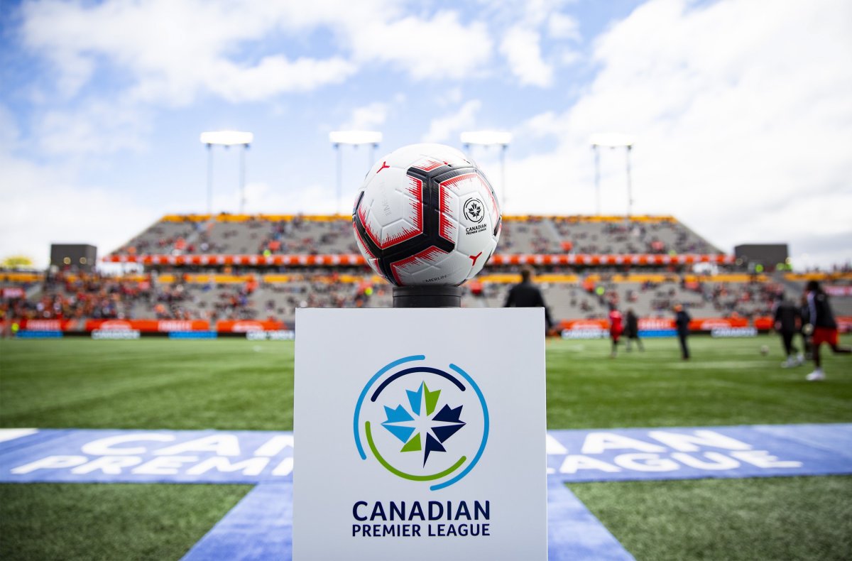 The game ball sits on a pedestal ahead of the inaugural soccer match of the Canadian Premier League between Forge FC of Hamilton and York 9 in Hamilton, Ont., Saturday, April 27, 2019.