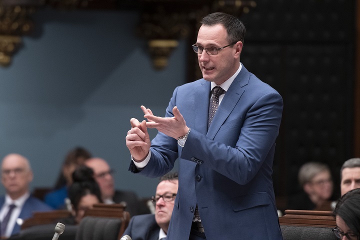 Quebec Education Minister Jean-Francois Roberge responds to the Opposition during question period Tuesday, February 4, 2020 at the legislature in Quebec City.