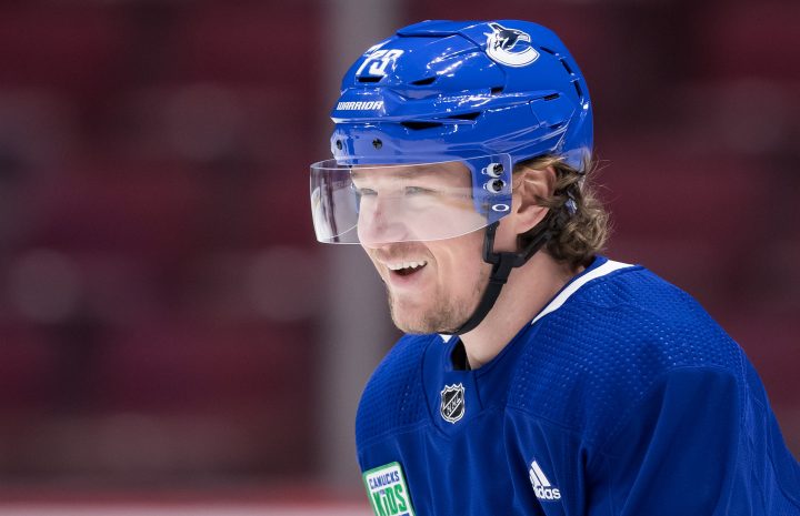 In this file photo, Tyler Toffoli skates during his first practice with the Vancouver Canucks. The Montreal Canadiens signed Toffoli to a four-year, US$17-million contract in free agency on Monday, Oct. 13, 2020.