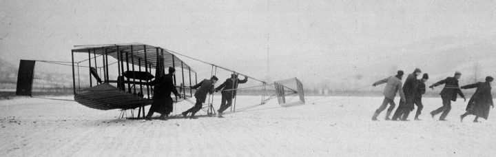 The Silver Dart is towed over the ice on Baddeck Bay, N.S. On a frozen lake in Cape Breton, Canadian aviation first took flight 111 years ago.