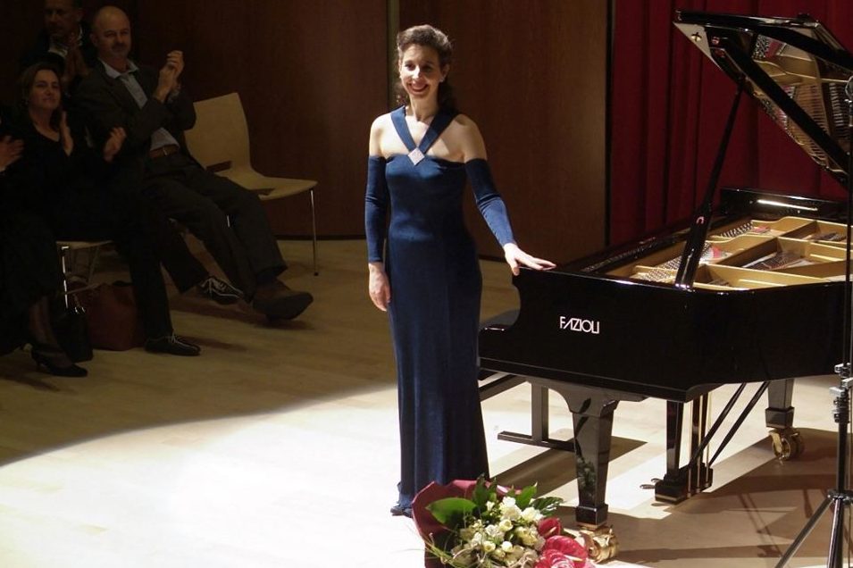 Canadian Angela Hewitt is shown playing a Fazioli piano at the Fazioli Concert Hall in Italy in this file photo from March 2006.
