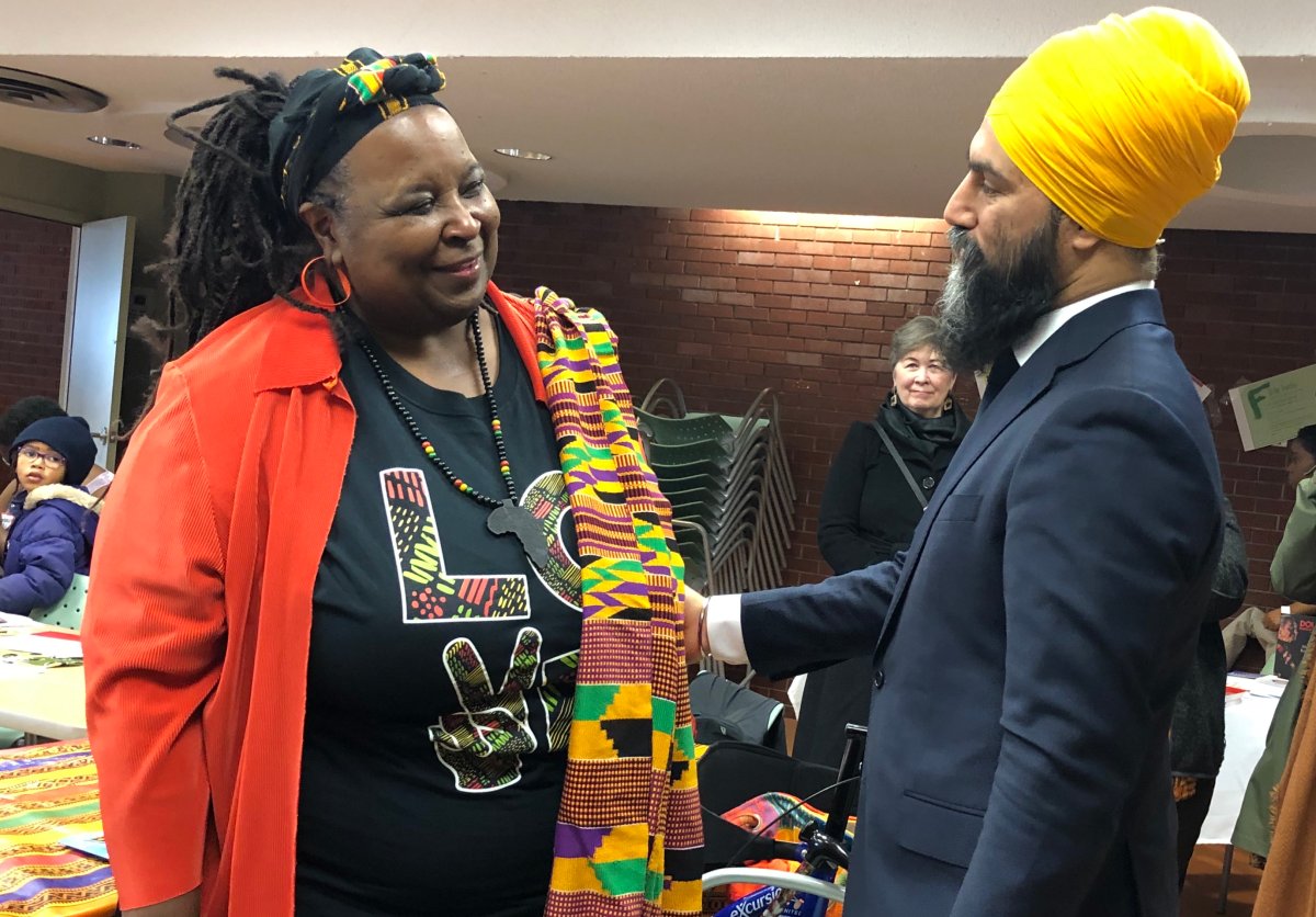 Jagmeet Singh and Lynn Jones at an event at the Halifax North Memorial Library. 