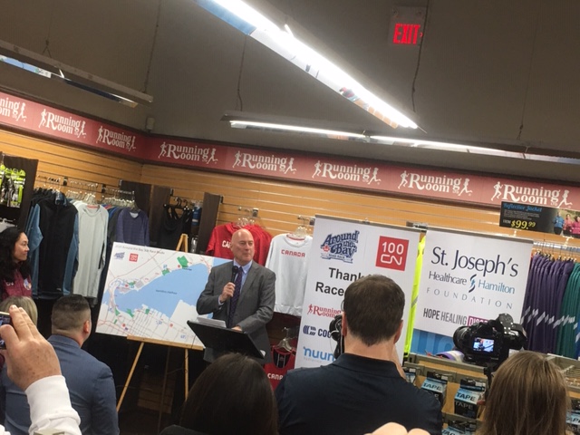 Jeff Paikin was introduced as the 2020 Around The Bay Road Race fundraising champion on Monday.