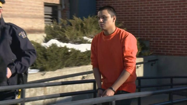Brent Checkosis is seen leaving Court of Queen’s Bench in Battleford, Sask., on Feb. 2, 2020. He pleaded guilty in December 2019 to accessory after the fact to murder.