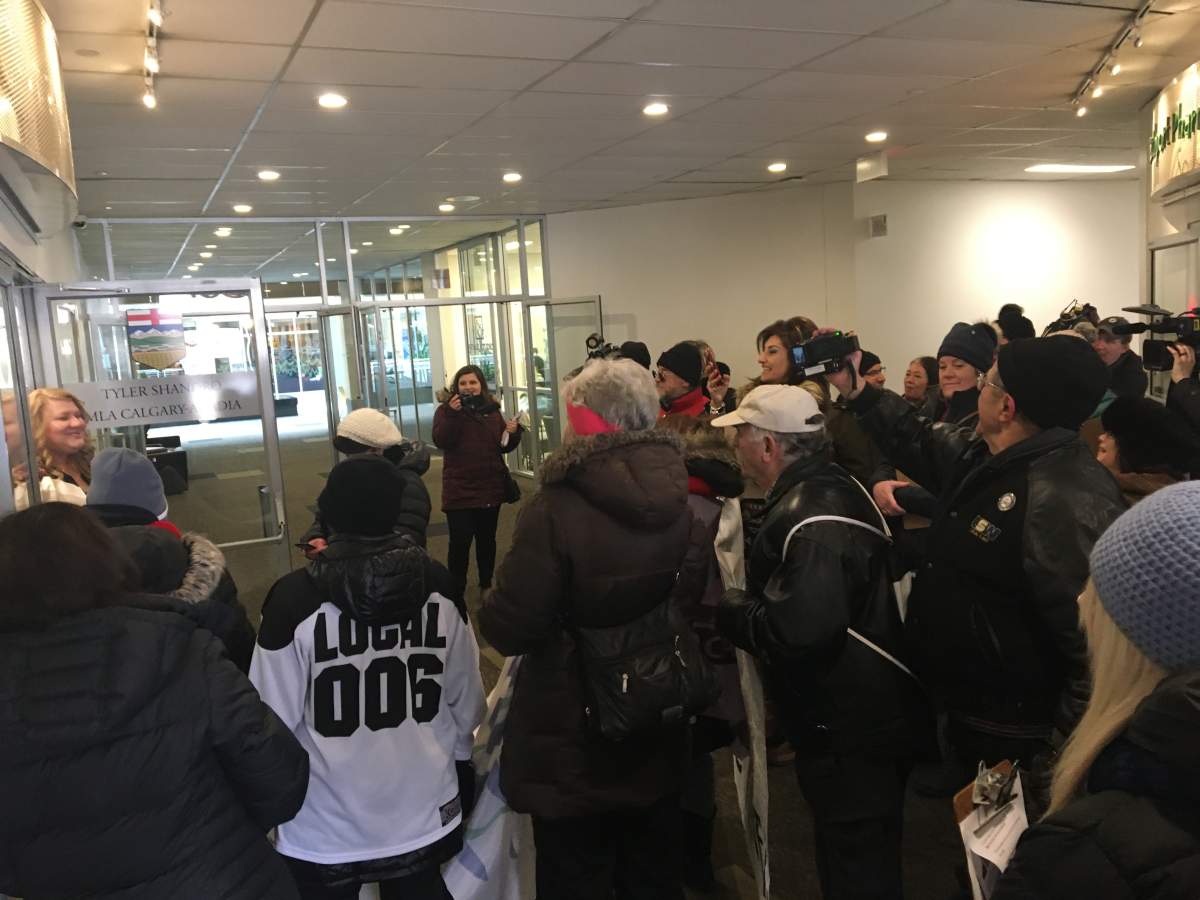 Albertans outside Minister Shandro\’s office.