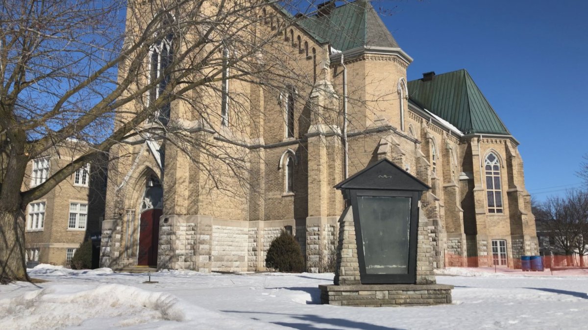 A Pride flag was removed from a cairn outside Emmanuel United Church in Peterborough.