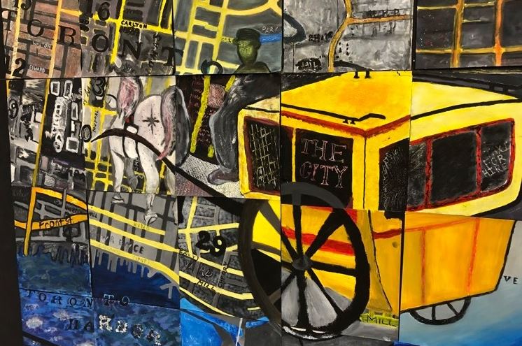 Artwork inside Inglenook Community School representing Thornton’s taxicab.