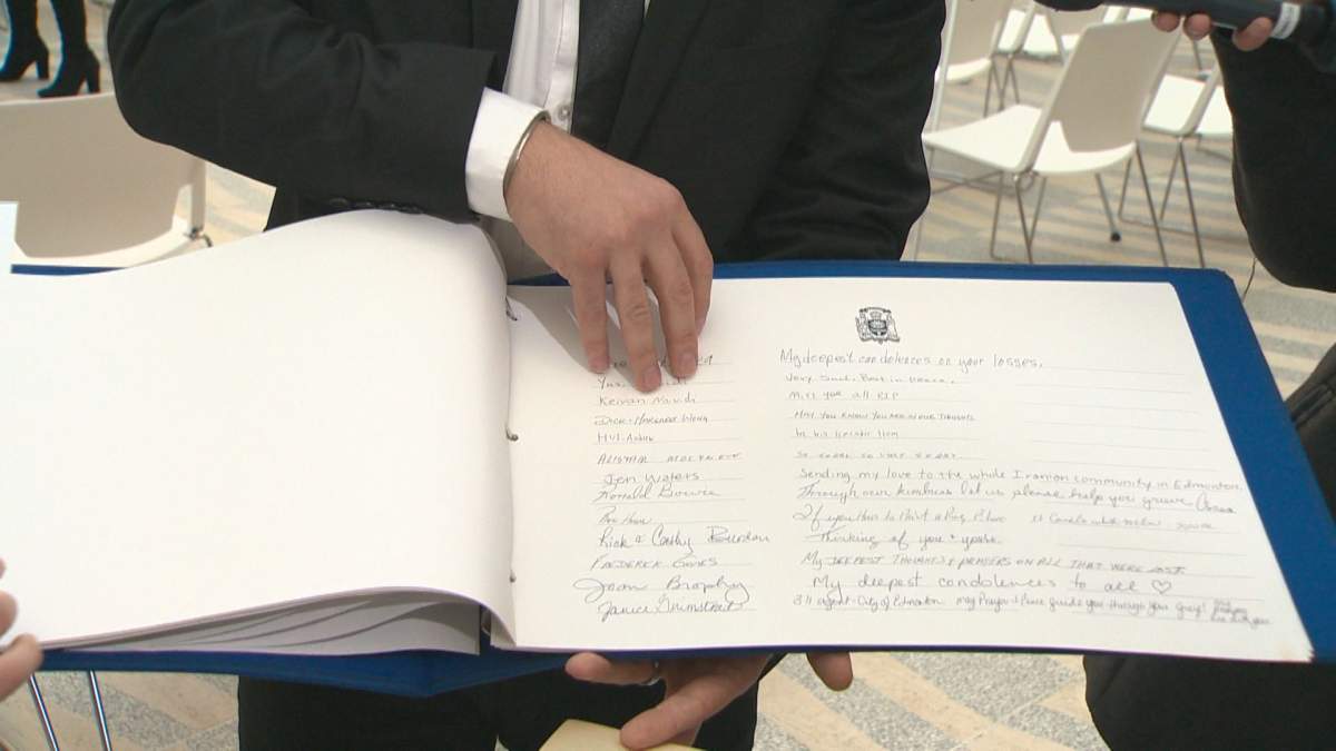 The book of condolence that was presented to the Iranian Heritage Society of Edmonton.