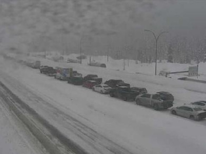 Traffic conditions at the Zopkios rest area along the Coquihalla Highway on Friday morning.
