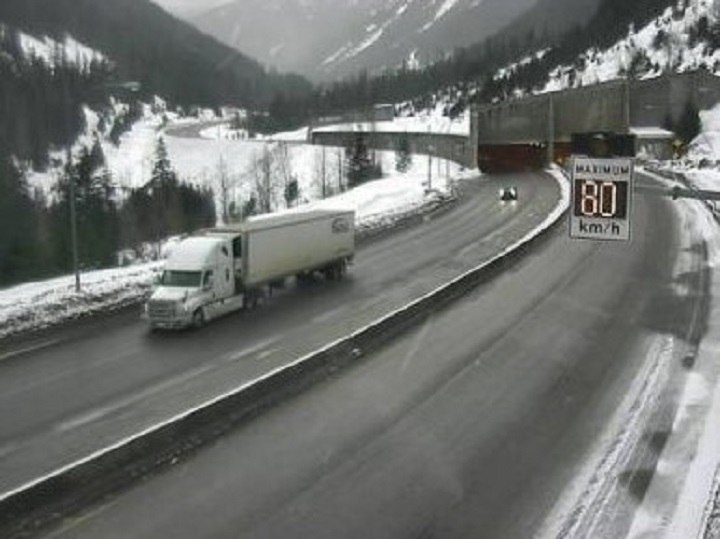Road conditions along the Coquihalla Highway on Saturday. The route was reopened to traffic in the afternoon after it was closed earlier in the day because of flooding and road debris.