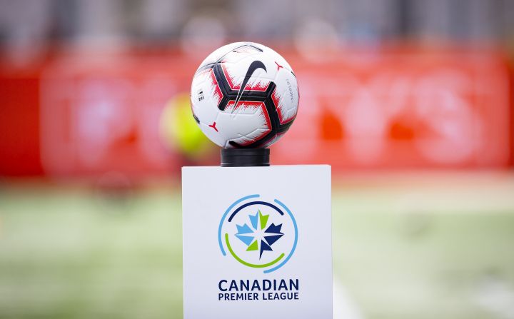 The game ball sits on a pedestal ahead of the inaugural soccer match of the Canadian Premier League between Forge FC of Hamilton and York 9 in Hamilton, Ont. Saturday, April 27, 2019. 