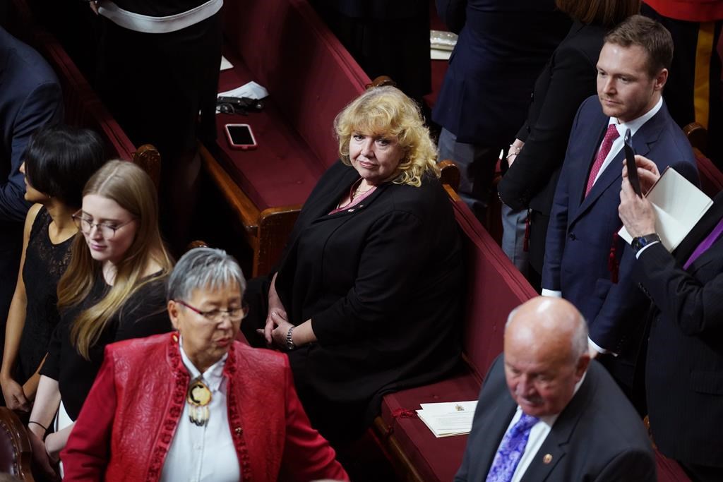 Senator Lynn Beyak waits for the Throne Speech in the Senate chamber in Ottawa, Thursday, Dec. 5, 2019.
