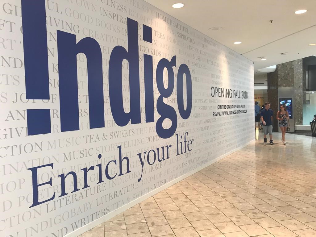 A sign showing where Indigo plans to open a new store this fall is seen at the Mall at Short Hills in Short Hills, N.J., on July 22, 2018.
