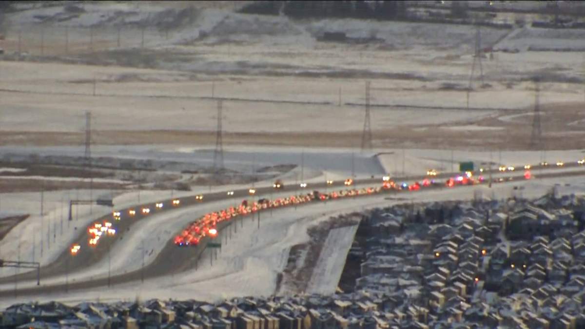 A fatal crash closes eastbound Stoney Trail on Tuesday, Feb. 4, 2020.