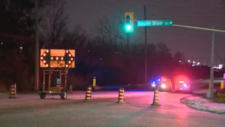 Police at the scene of a fatal crash involving a car and a transit bus in Whitby Friday evening.